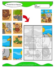 Puzzle Kes Yapıştır Çalışma Sayfaları